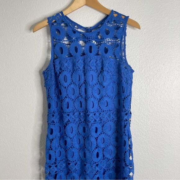 Taylor Blue Eyelet Lace Midi Dress Size 10 - Picture 3 of 6